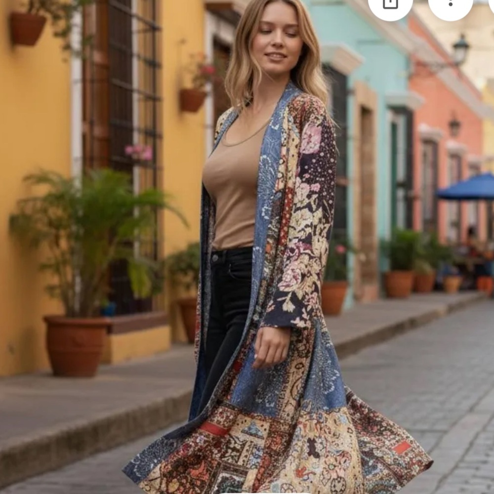 RARE Free People Songbird Patchwork Kimono Duster - Picture 4 of 7